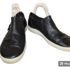 Ecco Fara Black Leather Side Zip Sneakers Size 9
